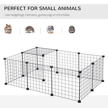 PawHut DIY Pet Playpen Metal Wire Fence 12 Panel Enclosure Indoor Outdoor Guinea Pig Rabbit Small Animals Cage Black