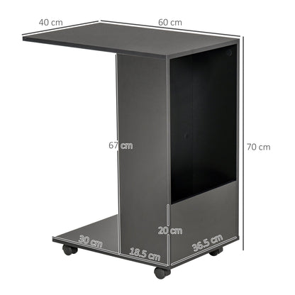 Mobile Sofa Side Table C-Shape End Table with Storage and Casters for Laptop Coffee Snack