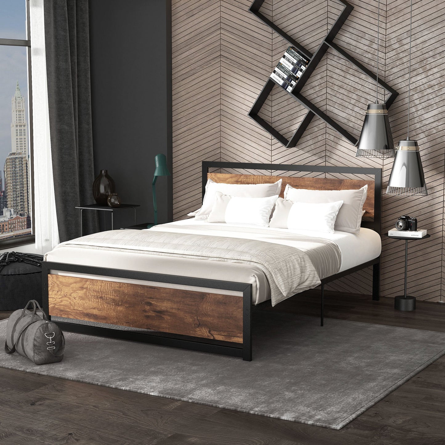 King Size Industrial-Style Metal Bed Frame