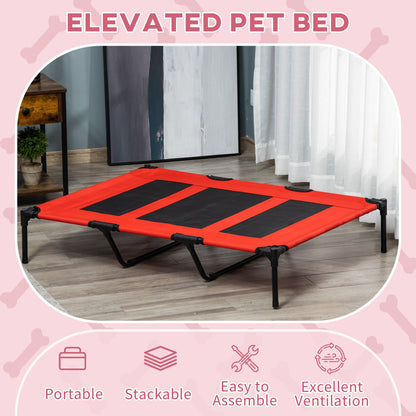 Pawhut Raised Dog Bed Cooling Elevated Pet Cot With Breathable Mesh For Indoor Outdoor Use Red