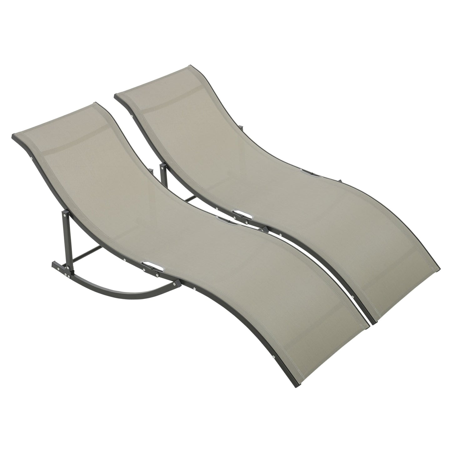 Set of 2 S-shaped Lounge Chair Foldable Sleeping Bed 165x61x63cm Khaki