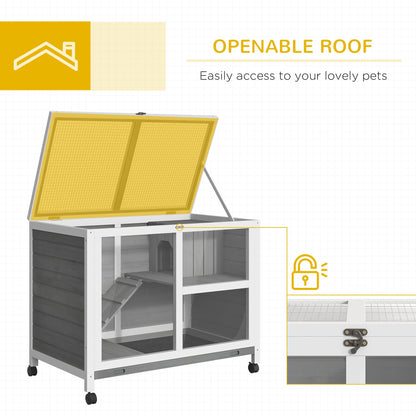 PawHut Indoor Rabbit Hutch Guinea Pigs House Bunny Cage Openable Roof 91.5x53.3x73cm