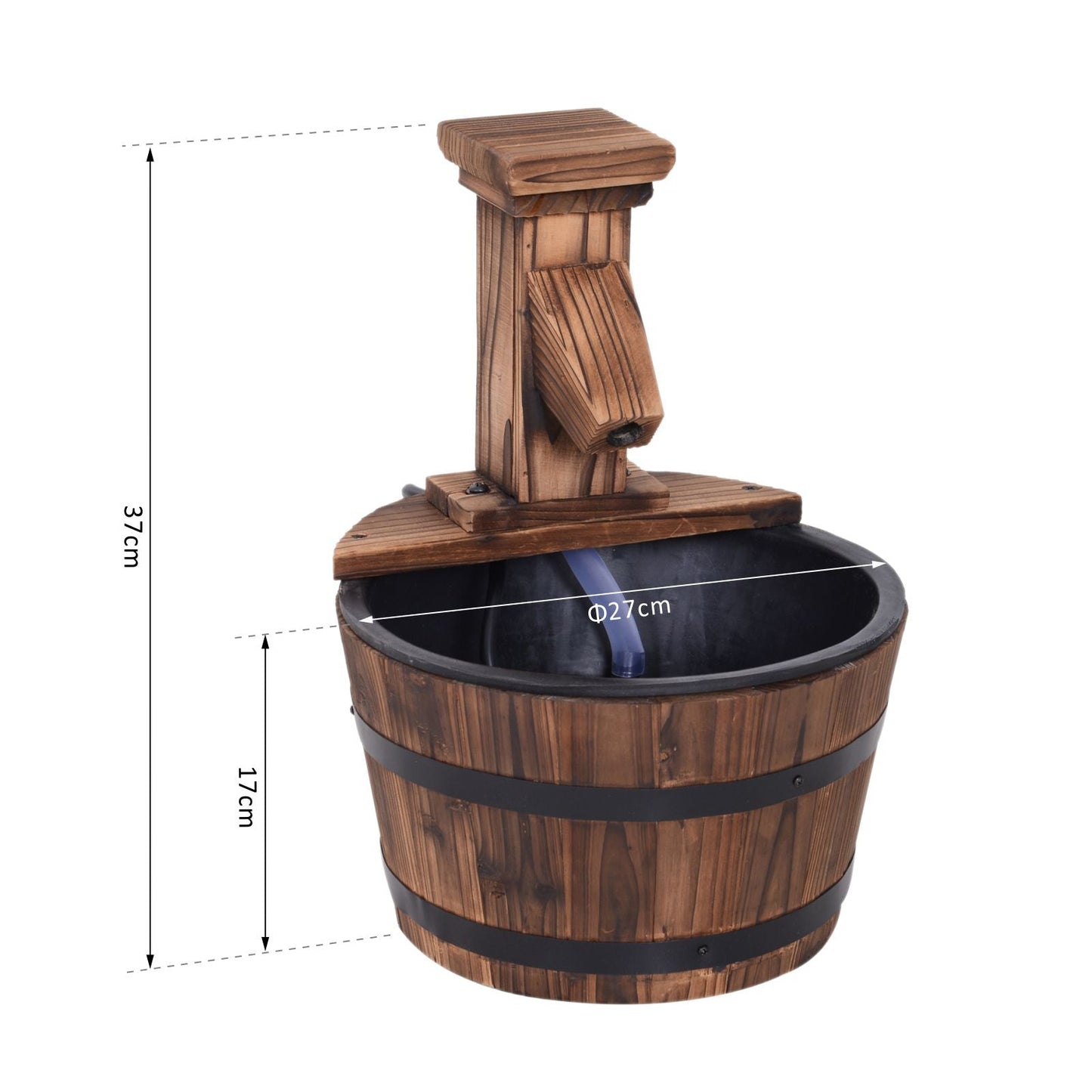 Wood Barrel Patio Water Fountain Garden Decorative Ornament Water Feature with Electric Pump