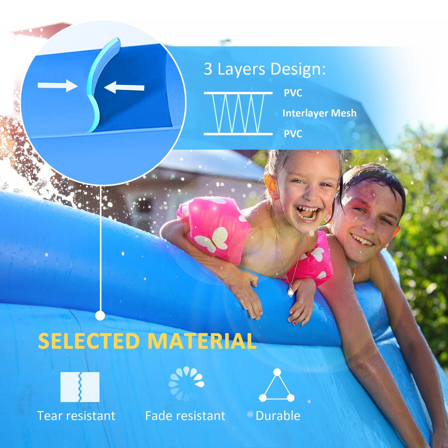 Inflatable Swimming Pool Family-Sized Blow Up Pool Round Paddling Pool with Hand Pump for Kids