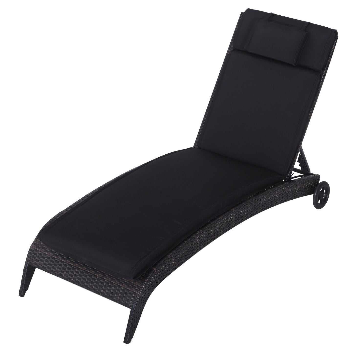 Garden Sun Lounger Cushion Replacement Thick Sunbed Reclining Chair Relaxer Pad with Pillow - Black