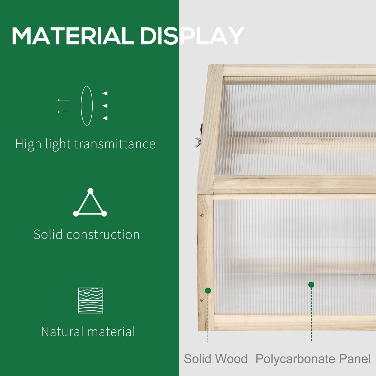 Wooden Cold Frame Garden Polycarbonate Greenhouse with Openable Top Cover