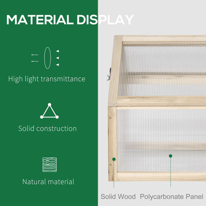 Wooden Cold Frame Garden Polycarbonate Greenhouse with Openable Top Cover