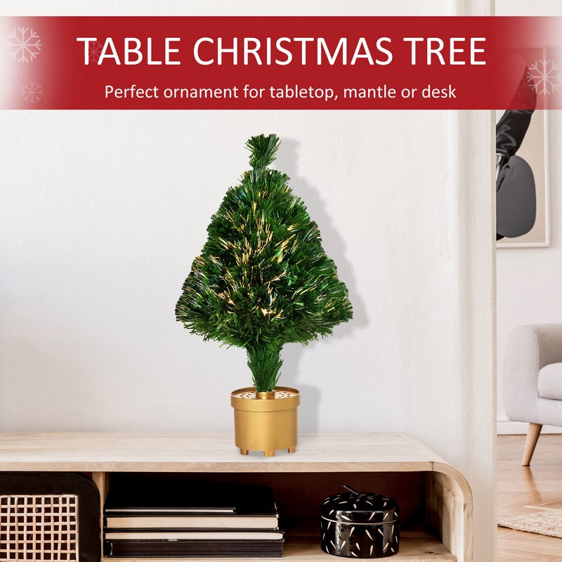 2FT Prelit Artificial Christmas Tree Fiber Optic LED Light Table Decor with Multi-Color Lights