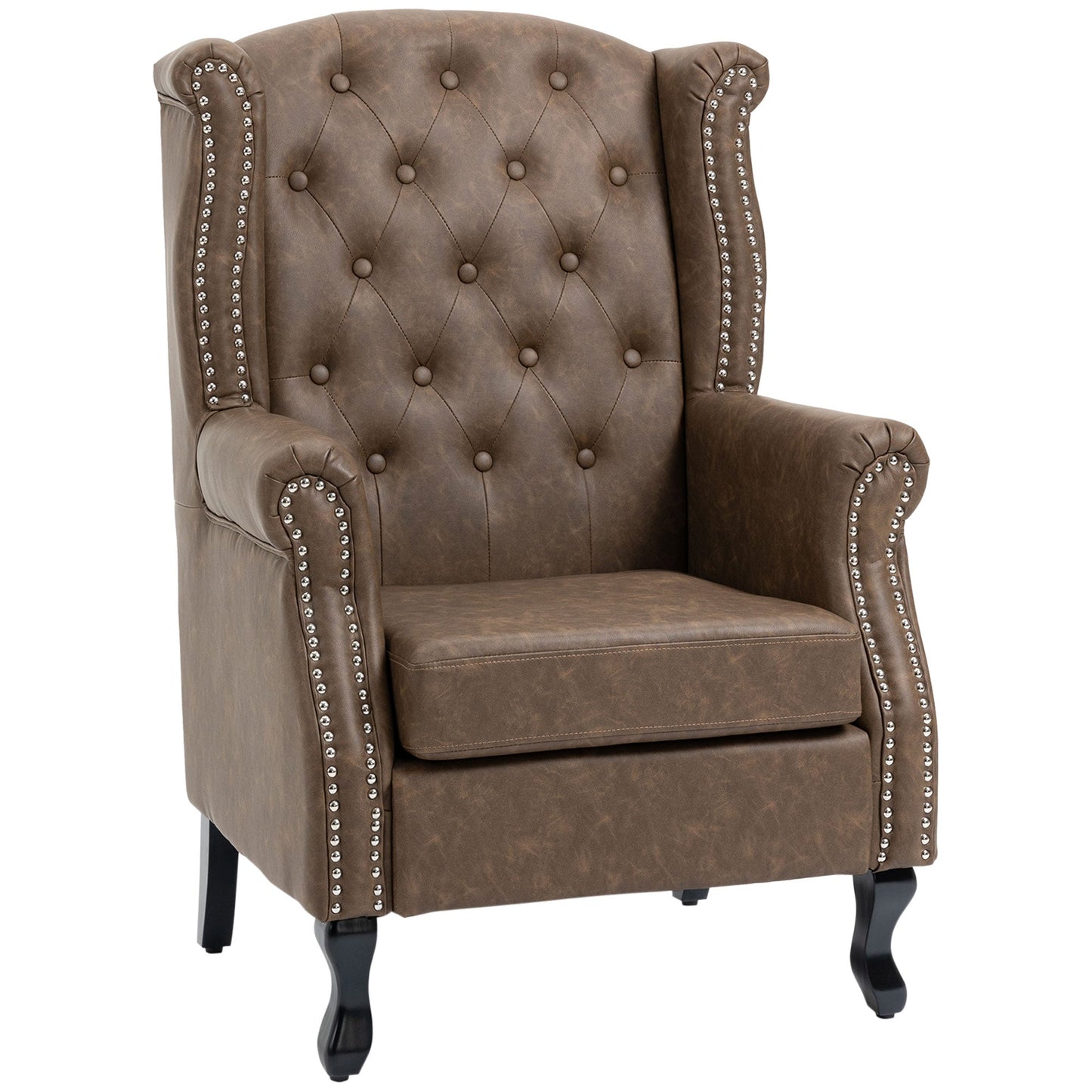 Wingback Accent Chair Tufted Chesterfield-style Armchair with Nail Head Trim for Living Room Bedroom Brown