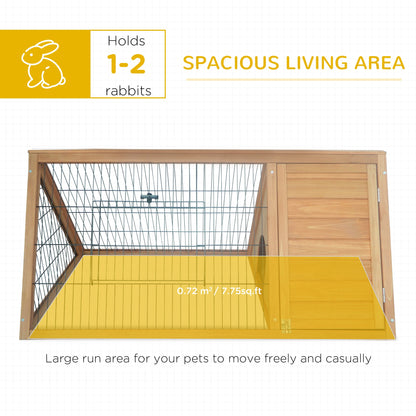 PawHut Outside Wooden Rabbit Hutch w/ Outside Area - Yellow