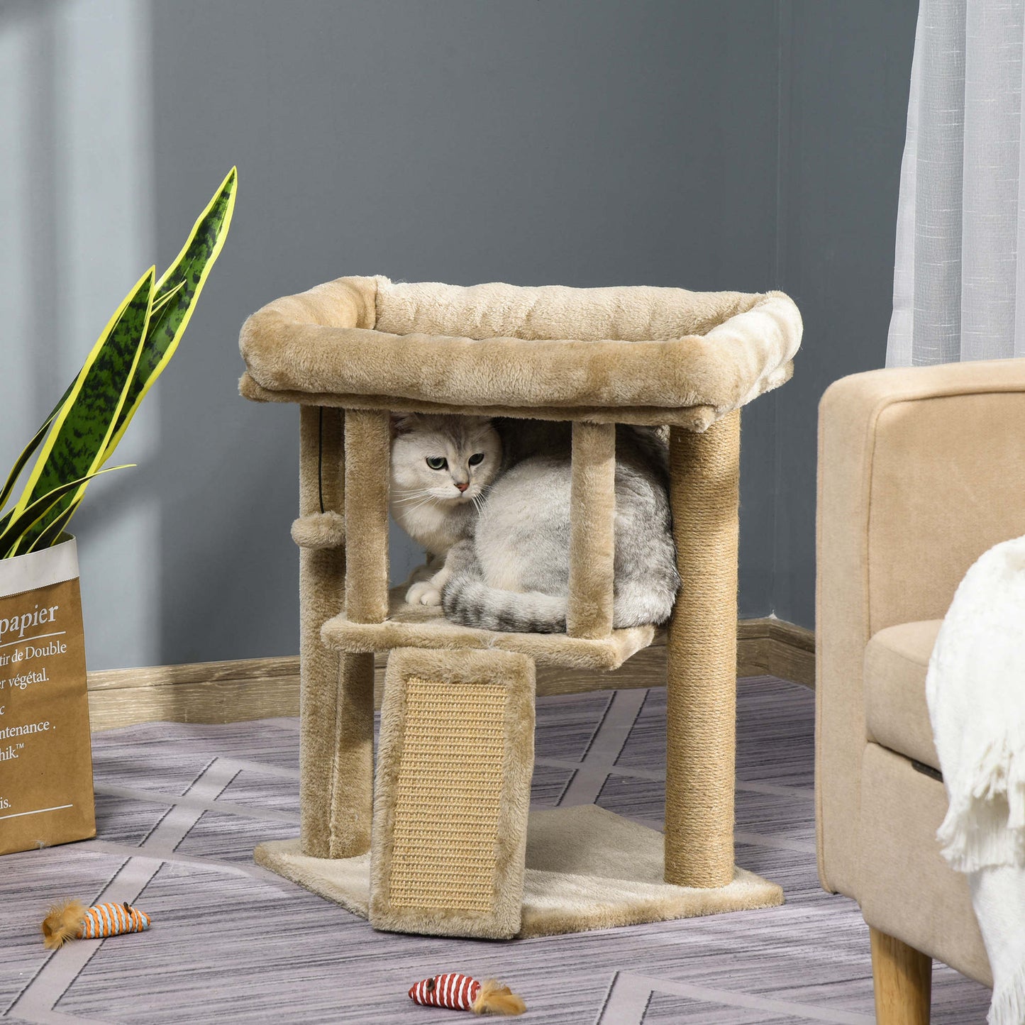 PawHut Cat Tree for Indoor Cats Kitten Tower Climbing Activity Centre Furniture w/ Jute Scratching Pad