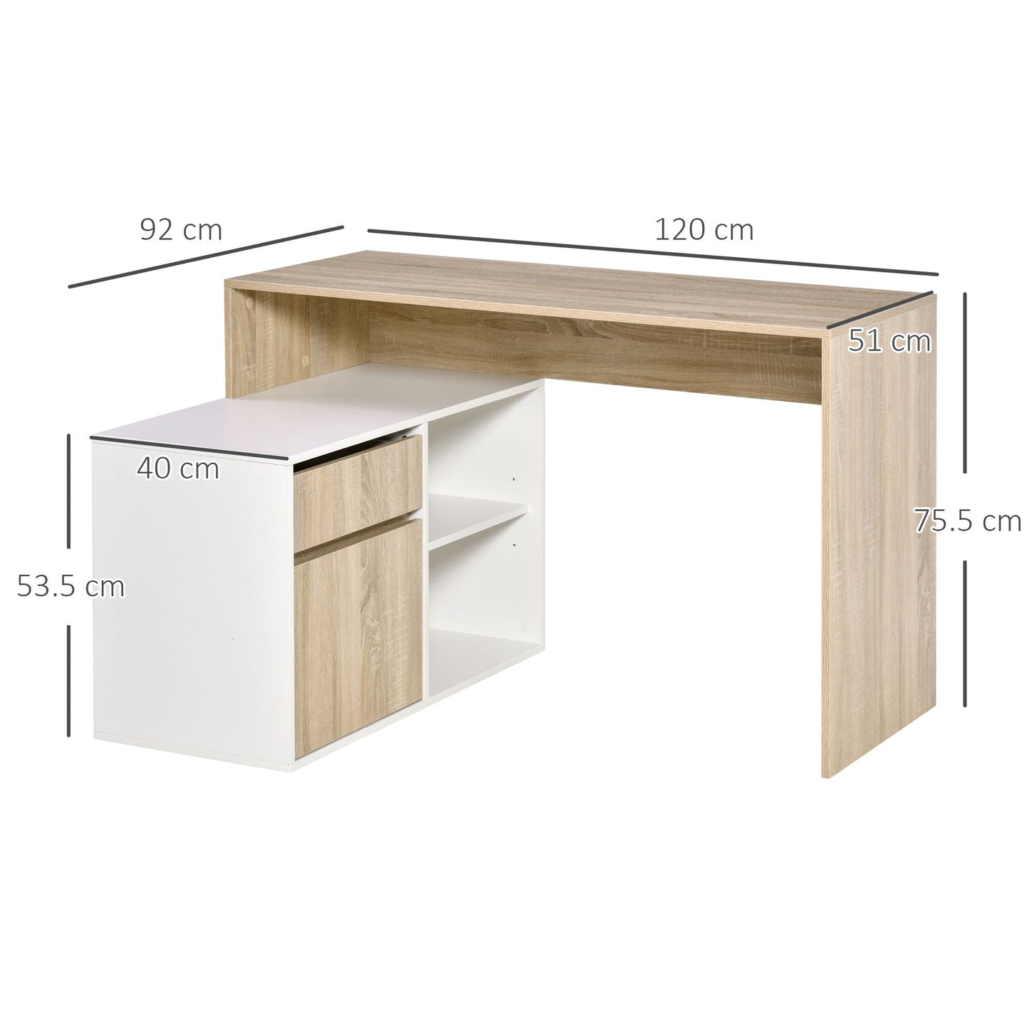 L-Shaped Corner Computer Desk Study Table PC Work w/ Storage Shelf Drawer Office