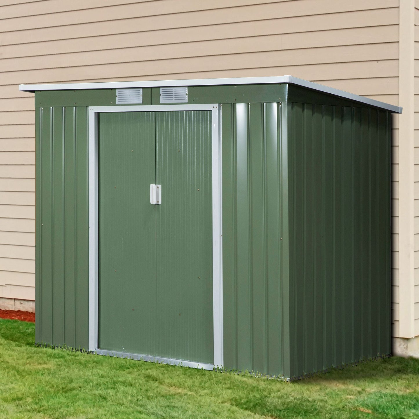 Galvanised 7 x 4' Double Door Pent Garden Store With Ventilation Steel Green by Steadfast