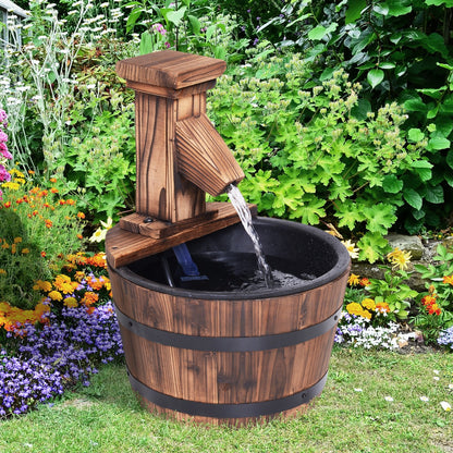 Wood Barrel Patio Water Fountain Garden Decorative Ornament Water Feature with Electric Pump