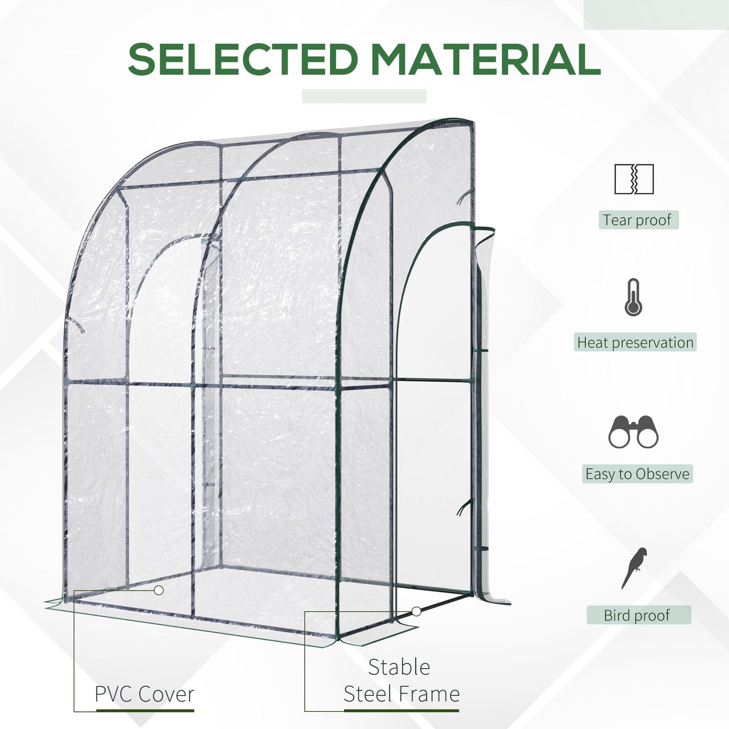 Outdoor Walk-In Lean to Wall Tunnel Greenhouse w/ Zippered Roll Up Door PVC Cover