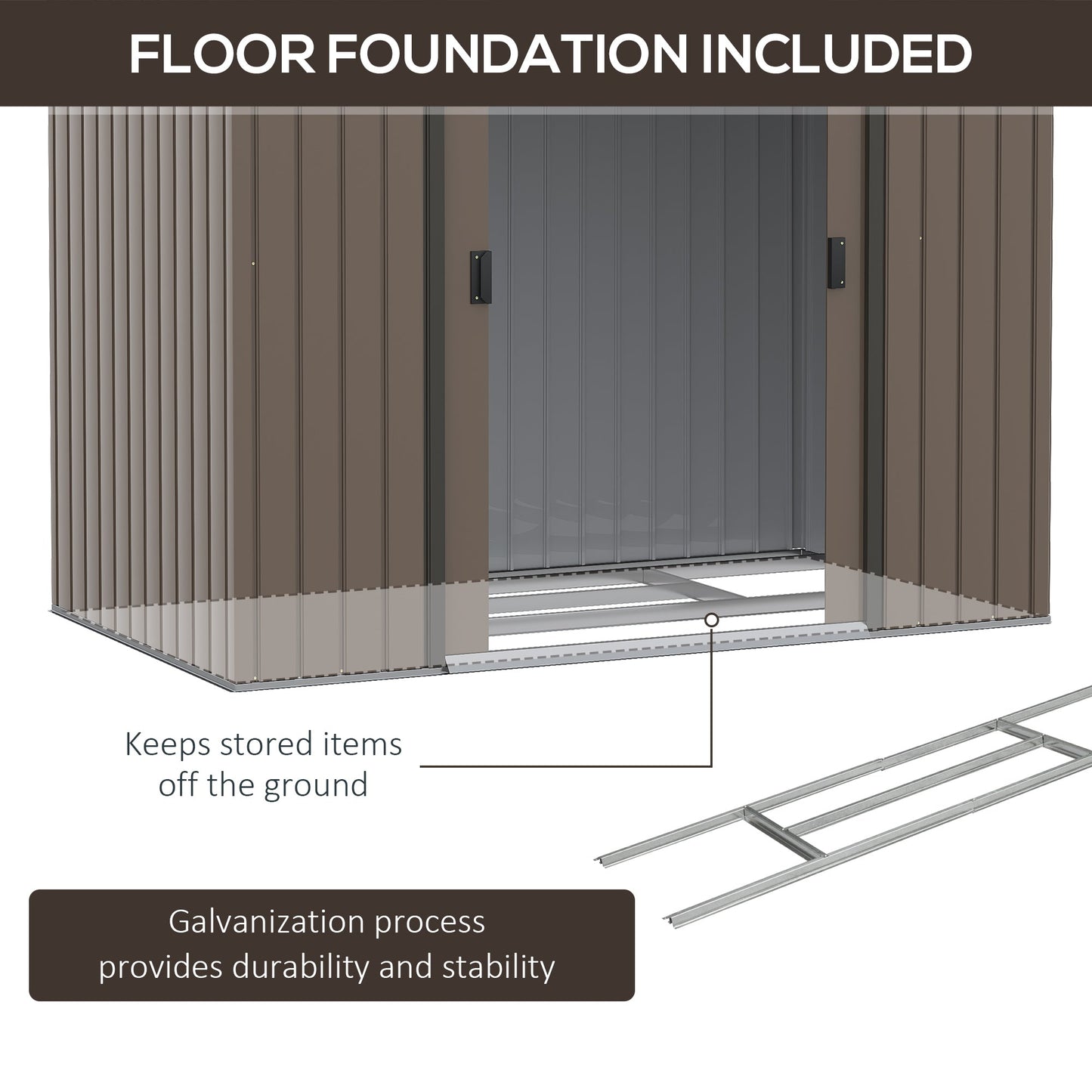 Galvanised 7 x 4' Double Door Apex Garden Shed Lockable Steel Brown by Steadfast