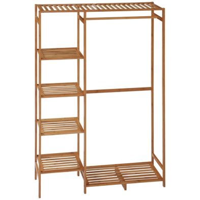 Product photograph of Homcom Bamboo Clothes Rack For Bedroom Garment Rack With 6-tier Storage Shelf Hanging Rod Clothes Rail For Living Room Entryway from QD stores