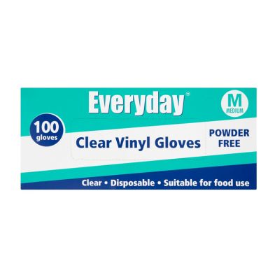 Product photograph of Everyday Disposable Clear Vinyl Gloves - Medium 100 Per Pack from QD stores