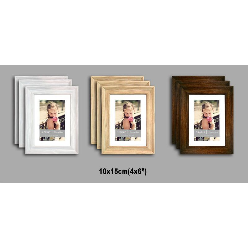 3 Pack of MDF New Grace Picture Frames 4x6 Inches - Natural Wood Grain