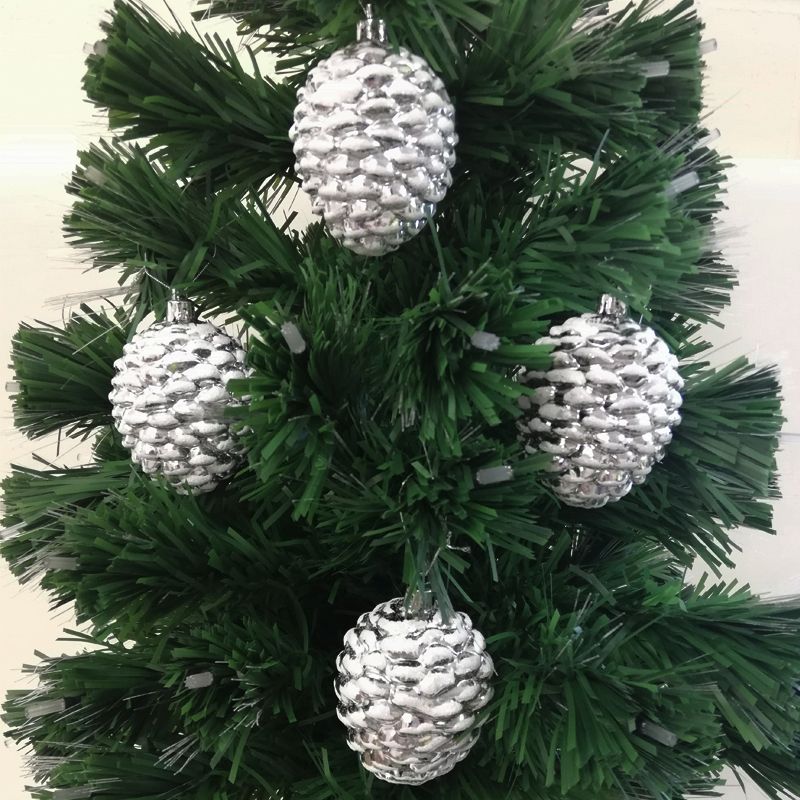 4 x Pinecone Christmas Tree Baubles Decoration Silver  7cm by