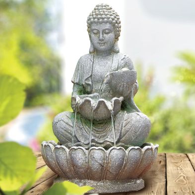 Product photograph of Bright Garden Solar Buddha Water Fountain from QD stores