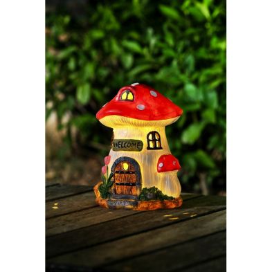 Product photograph of Mushroom House Solar Garden Light Ornament Decoration 2 Warm White Led - 17 5cm By Bright Garden from QD stores