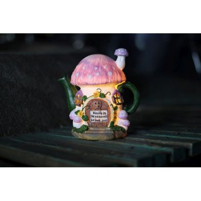 Product photograph of Mushroom Teapot Solar Garden Light Ornament Decoration 2 Warm White Led - 19 5cm By Bright Garden from QD stores