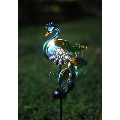 Product photograph of Peacock Solar Garden Stake Light Decoration Warm White Led - 79 5cm By Bright Garden from QD stores