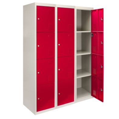 Product photograph of Steel Lockers 12 Compartments 180cm - Grey Red Set Of Three By Raven from QD stores