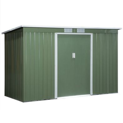 Product photograph of Corrugated 9 X 4 Double Door Pent Garden Shed With Ventilation Steel Light Green By Steadfast from QD stores