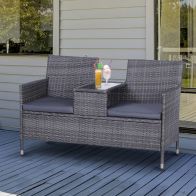 See more information about the Outsunny 2-Seater PE Rattan Outdoor Garden Bench w/ Centre Table Grey