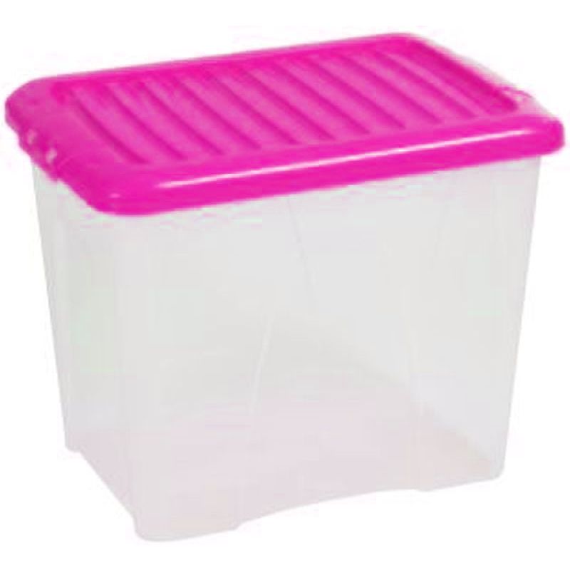 75L Wham Nice Stacking Plastic Storage Box Clear & Pink Clip Lid - Buy ...
