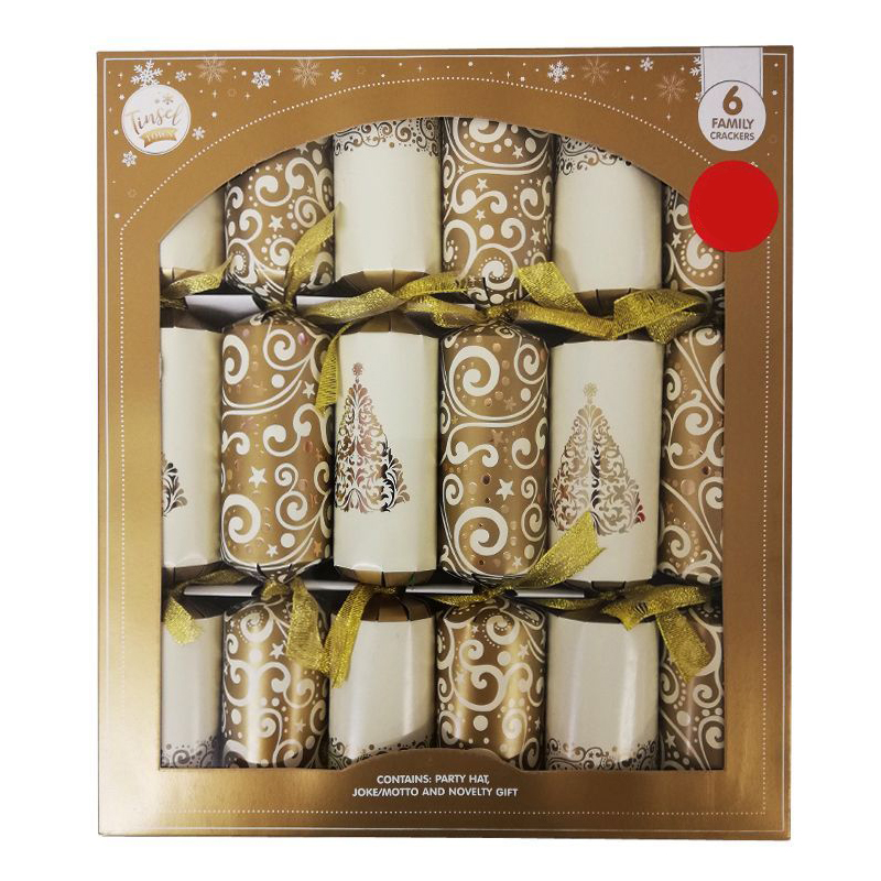 6 Christmas Party Crackers 15 Inch - Gold & Cream - Buy Online at QD Stores