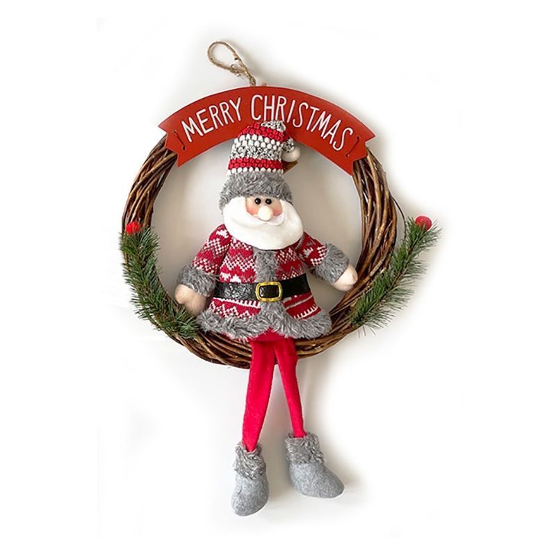 Santa Wreath Christmas Decoration with Merry Christmas Text - 33cm by ...