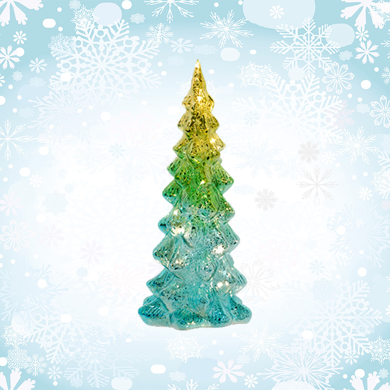 LED Christmas Blue And Green Glass Tree - 31cm