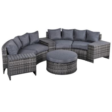 Product photograph of Outsunny 8 Pieces Outdoor Pe Rattan Wicker Patio Sofa Set Half Round Conversation Sofa Furniture W 1 Umbrella Hole Side Table And 2 Storage Functional Side Tables Grey from QD stores