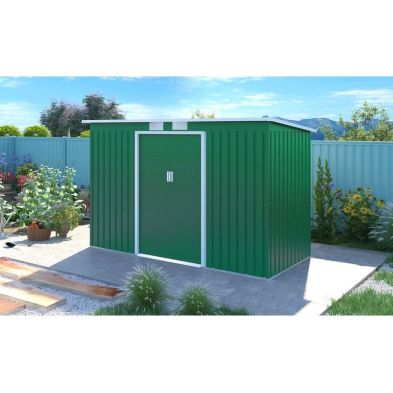 Product photograph of Classic Ascot Garden Metal Shed By Royalcraft - Green 2 8 X 1 3m from QD stores