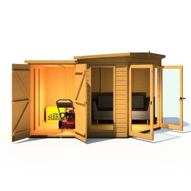 Shire Barclay 4 2 X 7 9 Pent Summerhouse With Side Shed Premium Coated Shiplap