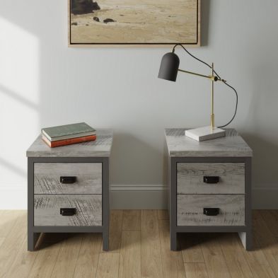 2 Boston Bedside Tables Grey 2 Drawers
