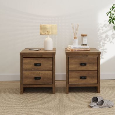 2 Boston Bedside Tables Brown 2 Drawers