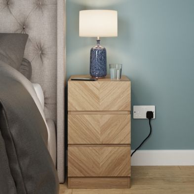 Catania Slim Bedside Table Light Brown 3 Drawers