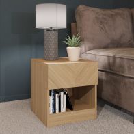 See more information about the Catania Side Table Light Brown 1 Shelf 1 Drawer