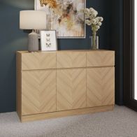 See more information about the Catania Side Table Light Brown 3 Shelves 3 Drawers 3 Doors