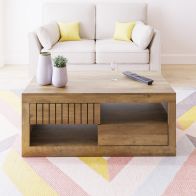 See more information about the Cartmel Coffee Table Brown 2 Shelves 2 Drawers