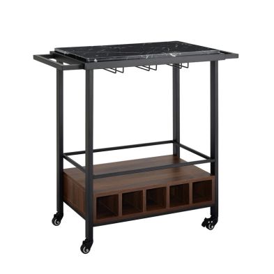 Product photograph of Marbleiz Tall Bar Cart Metal Wood Black Brown 1 Shelf from QD stores