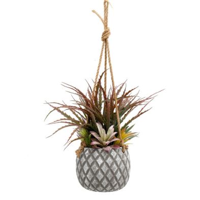 Product photograph of Hanging Succulents In Lattice Design Large Grey Pot from QD stores