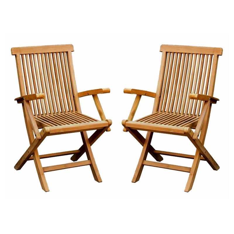Wood Folding Garden Chair / Set Of Four Slatted Wood And Metal Folding