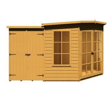 Shire Hampton 3 10 X 7 4 Pent Summerhouse With Side Shed Premium Dip Treated Shiplap