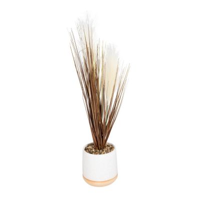 Product photograph of Artificial Grasses In A White Pot With White Feathers - 50cm from QD stores