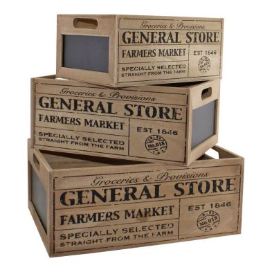 Product photograph of 3 X Wood Chalkboard Crates - Natural from QD stores